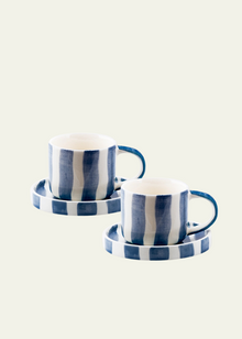  Striped Espresso Set, 4 Pieces - Denim Blue