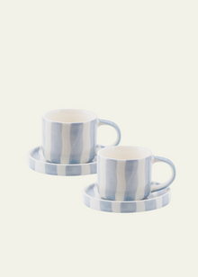  Striped Espresso Set, 4 Pieces - Light Blue