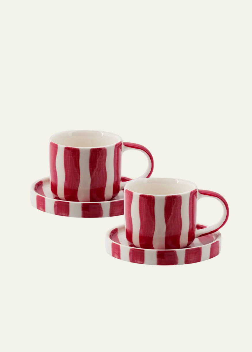 Striped Espresso Set, 4 Pieces - Red