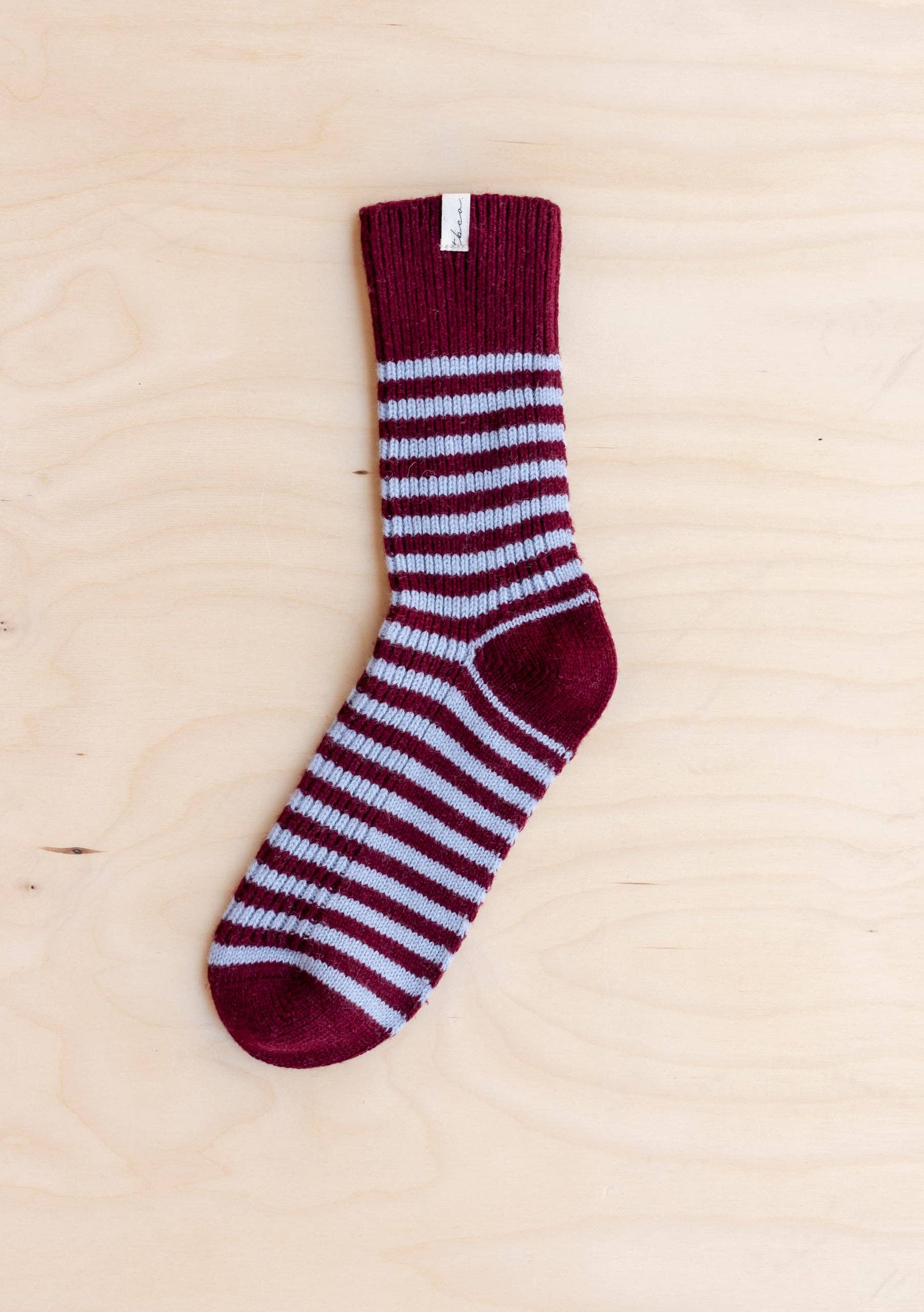 TBCo Cashmere & Merino Wool Socks in Burgundy & Blue Stripe