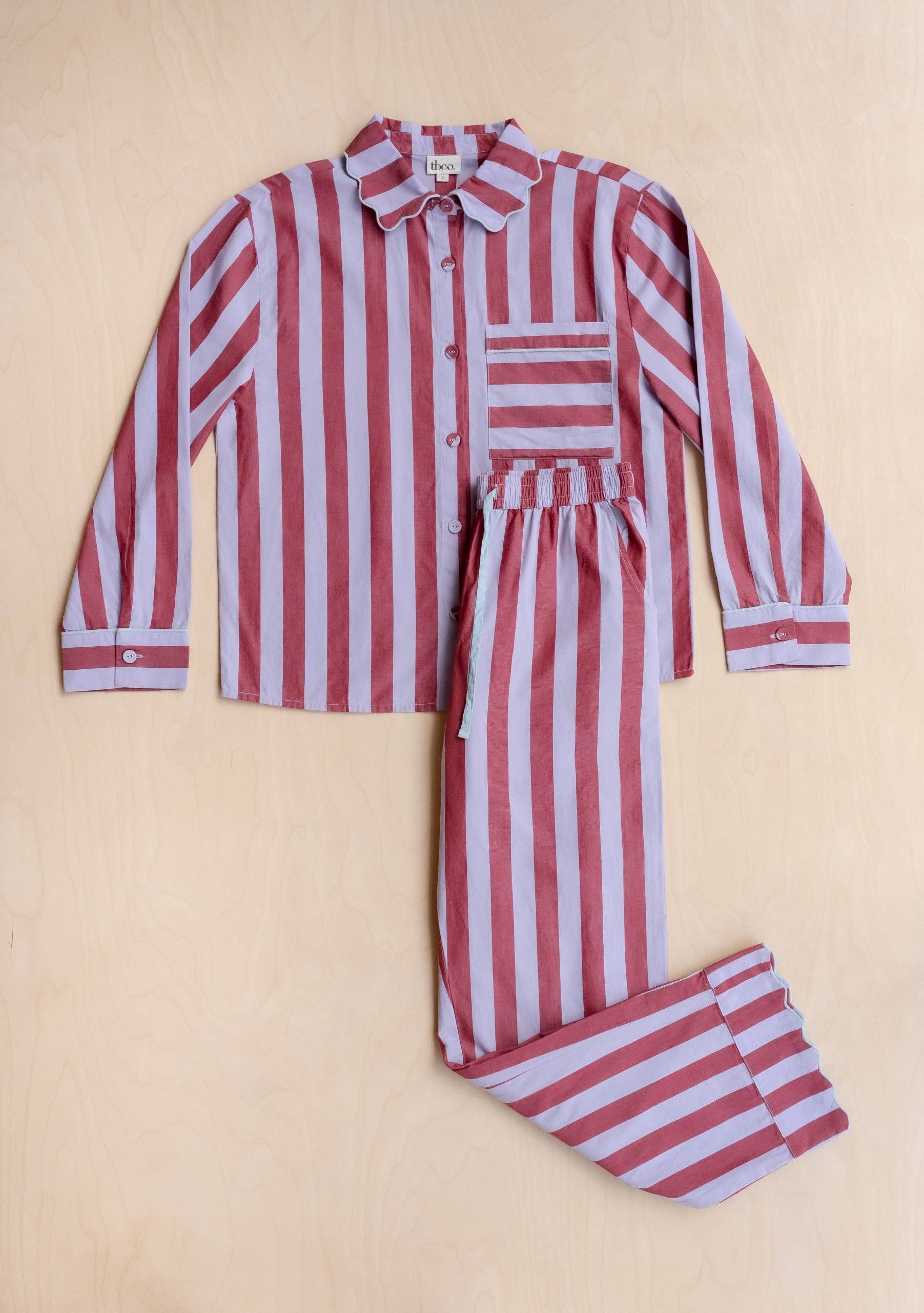 TBCo Cotton Pyjamas in Lilac Stripe | Striped Button-down PJs