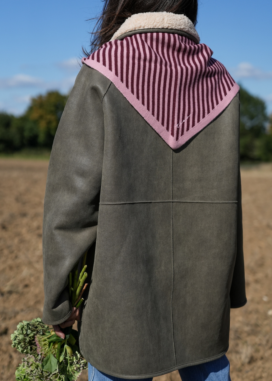 TBCo Merino Triangle Scarf in Pink Stripe
