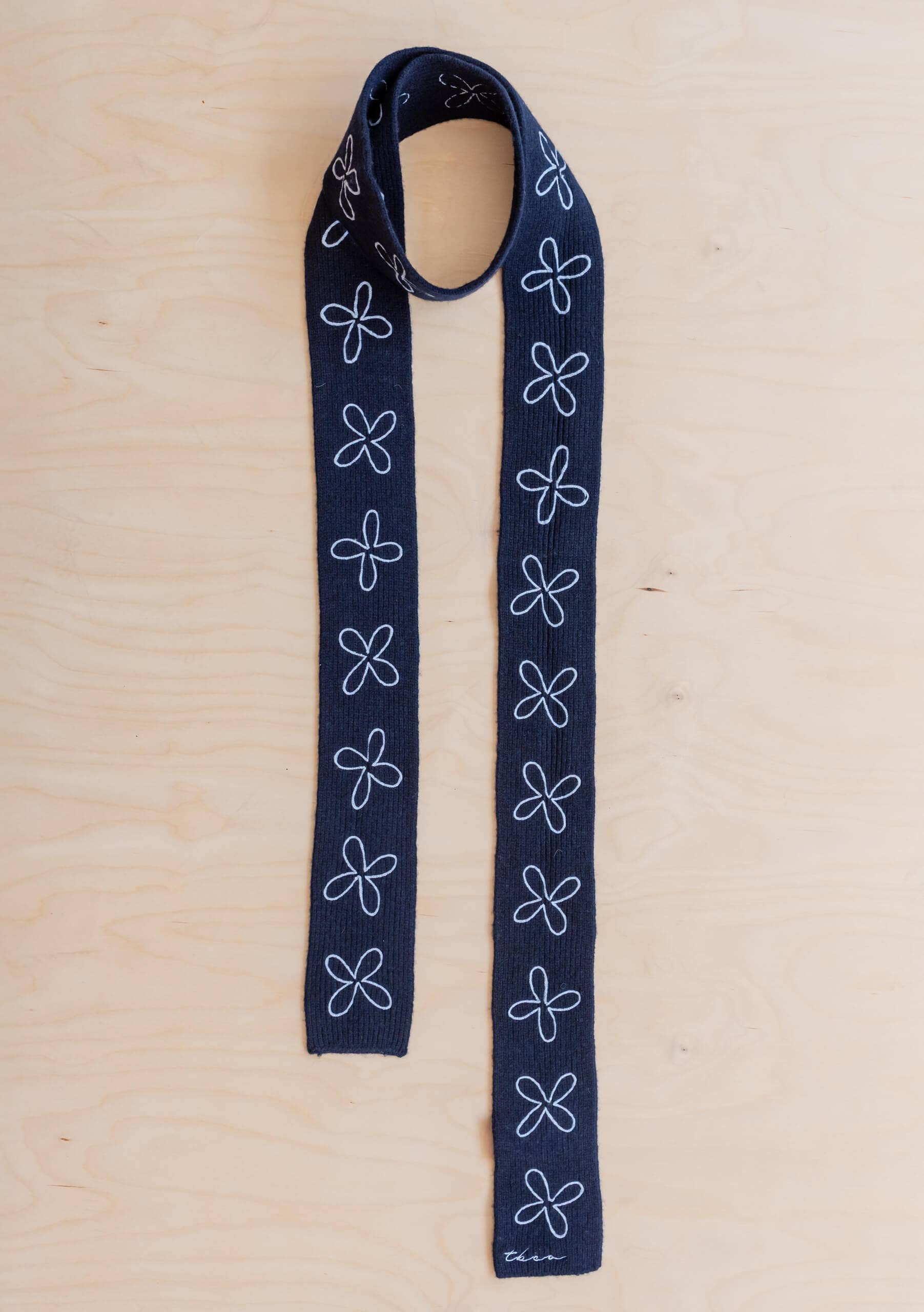 TBCo Merino Wool Skinny Scarf in Navy Flora