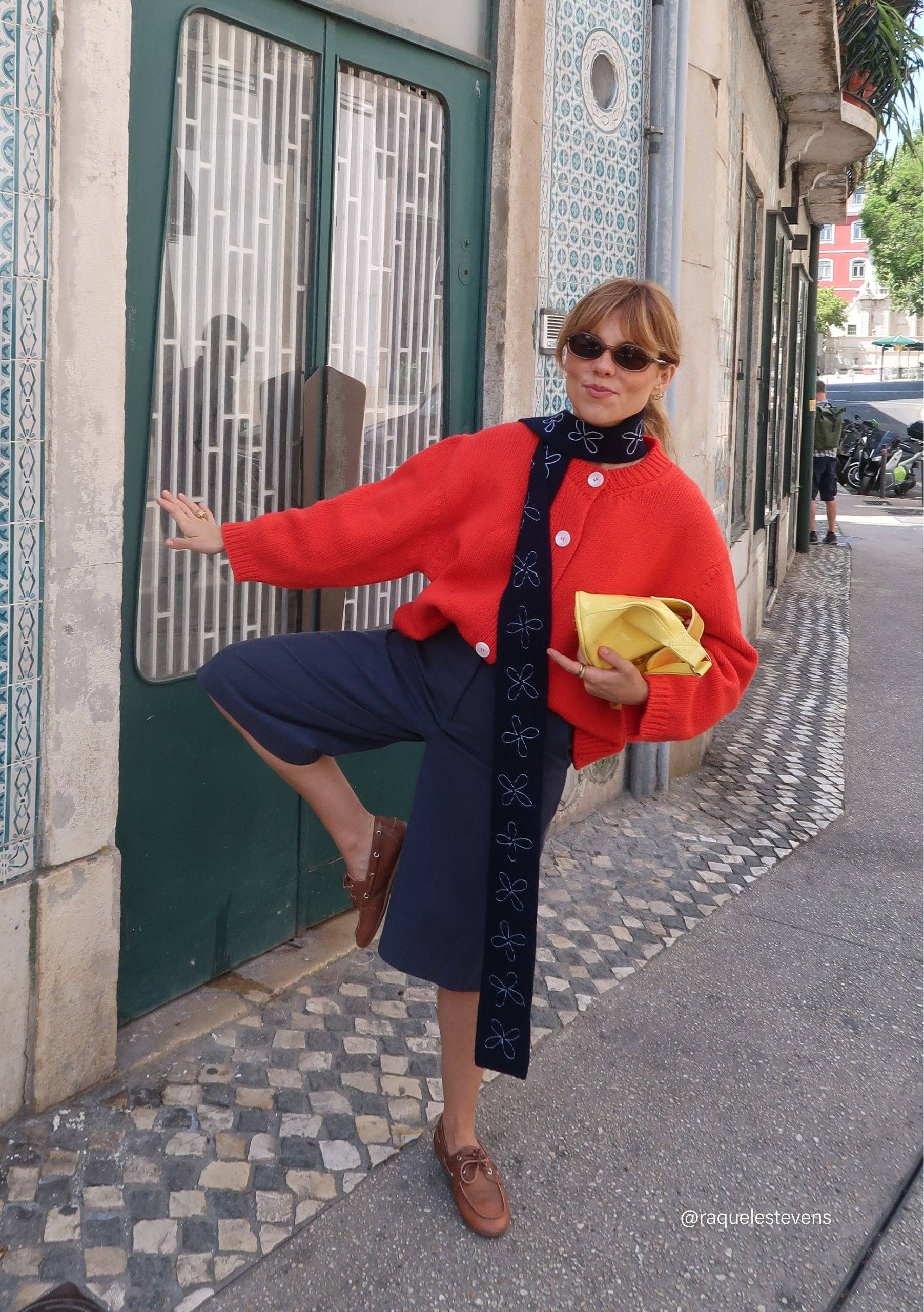 TBCo Merino Wool Skinny Scarf in Navy Flora