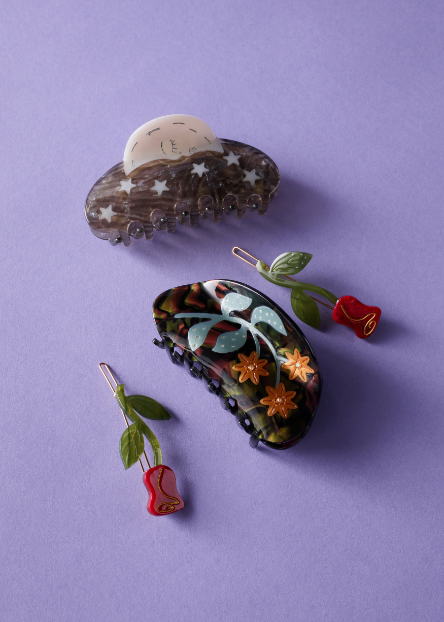 Winona Irene Silver Sparkle Acetate Moon and Stars Astrology Hair Claw