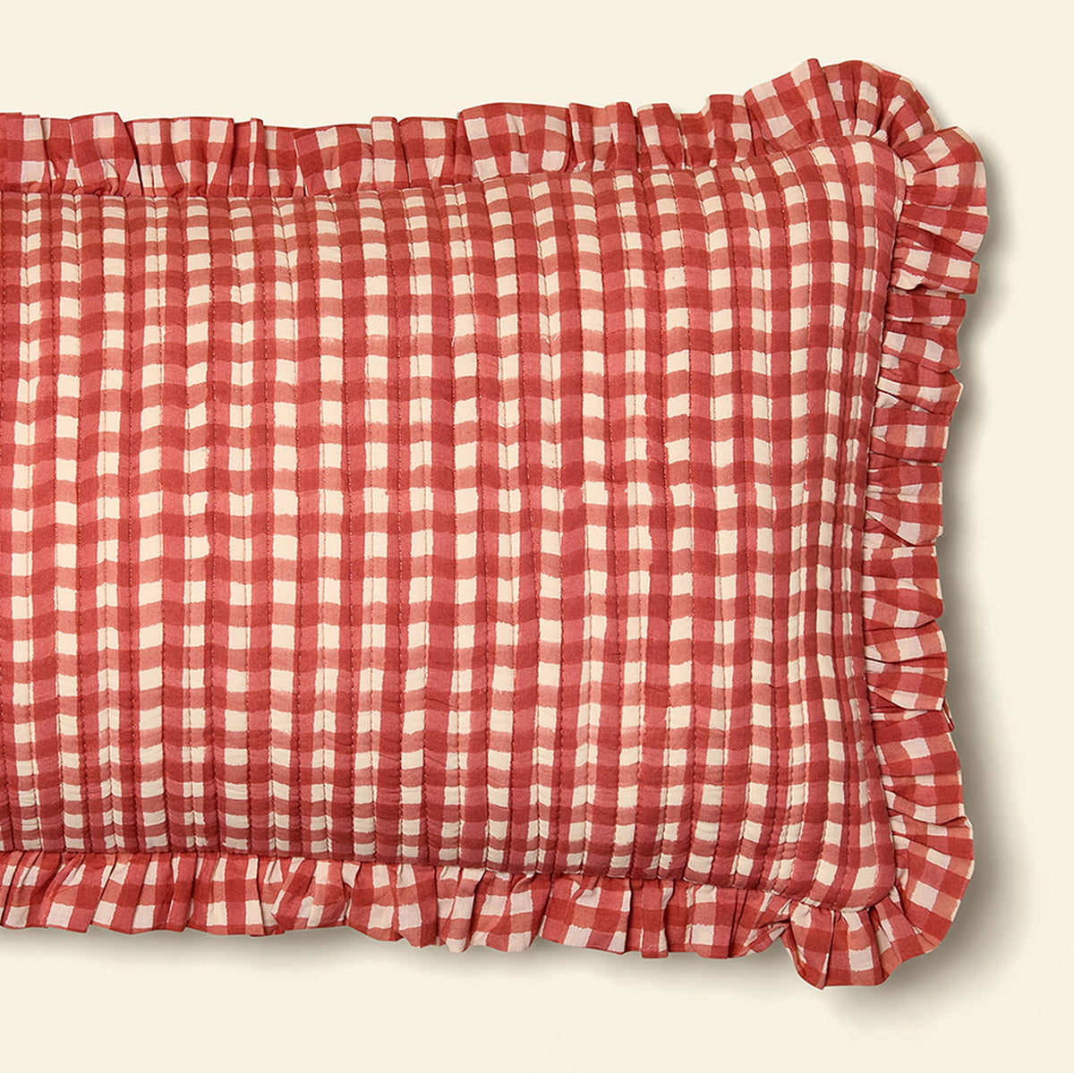 YONDER. Gingham Ginger cushion, alternate view