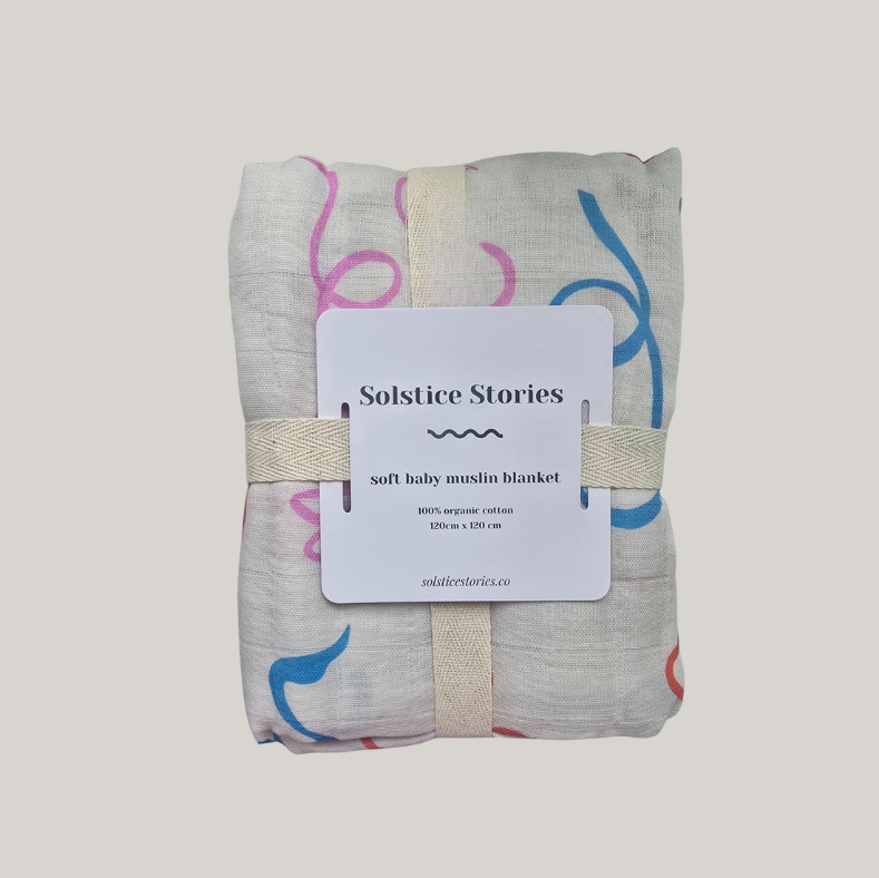 Solstice Stories - Large Organic Cotton Muslin Swaddle Blanket - Bows
