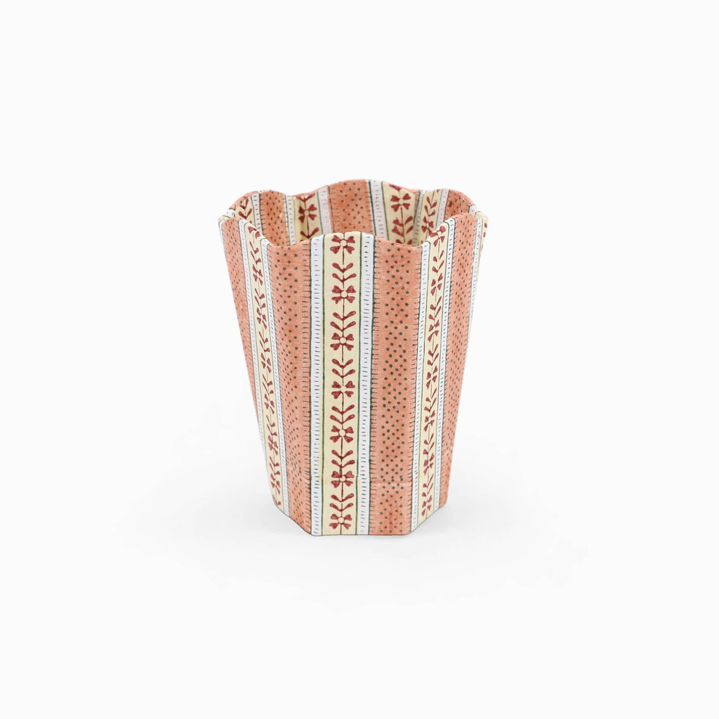 Block Printed Scalloped Pen Pot - Brick Red