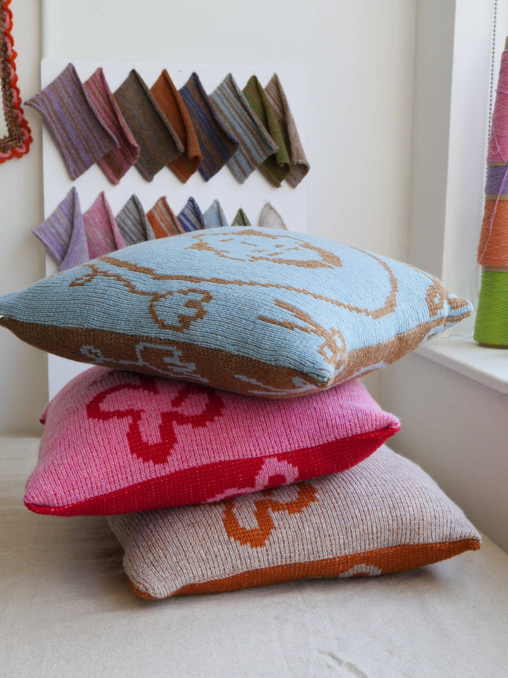 Saffy McNamara - Reversible Folk Cushion - Blue & Brown