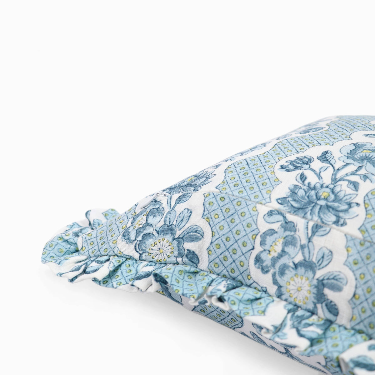 Block Printed Ruffled Cushion Cover - Blooming Trellis Indigo