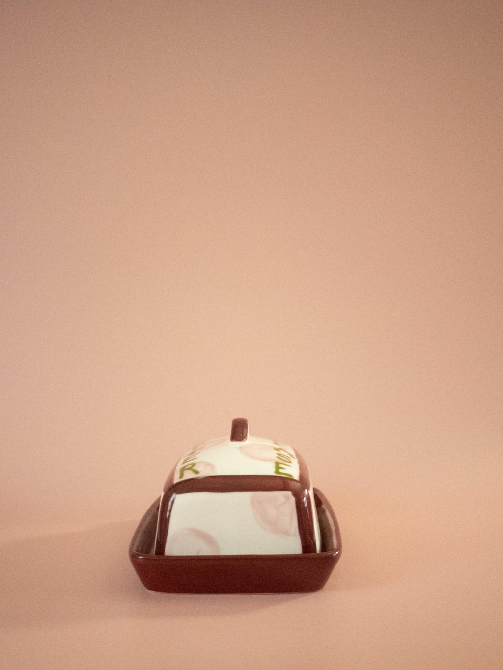 Tatiana Alida polka dot butter dish, side view