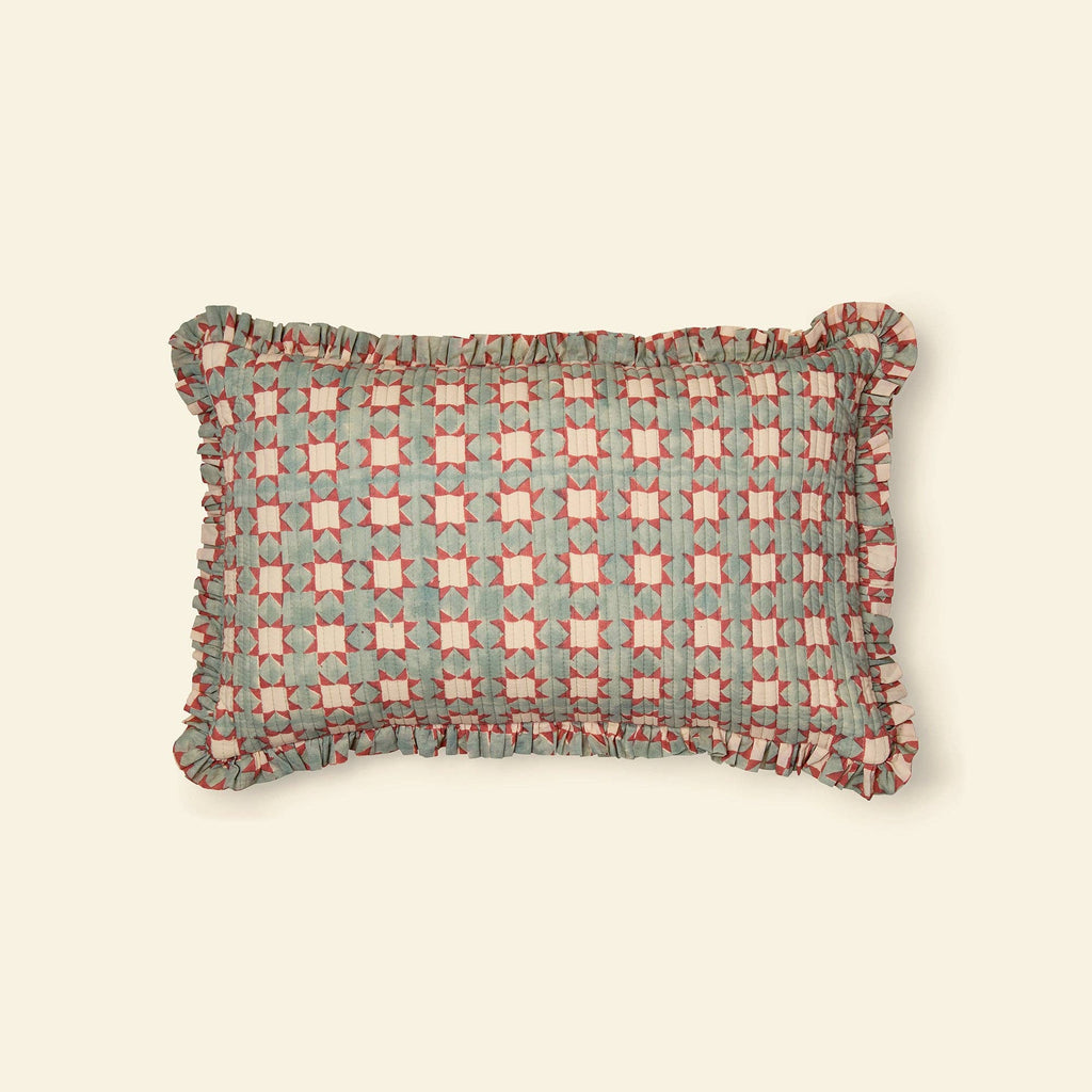 YONDER. quilted frill cushion cover, Carousel Cloud, medium
