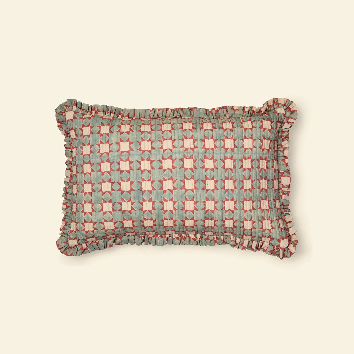 YONDER. quilted frill cushion cover, Carousel Cloud, medium