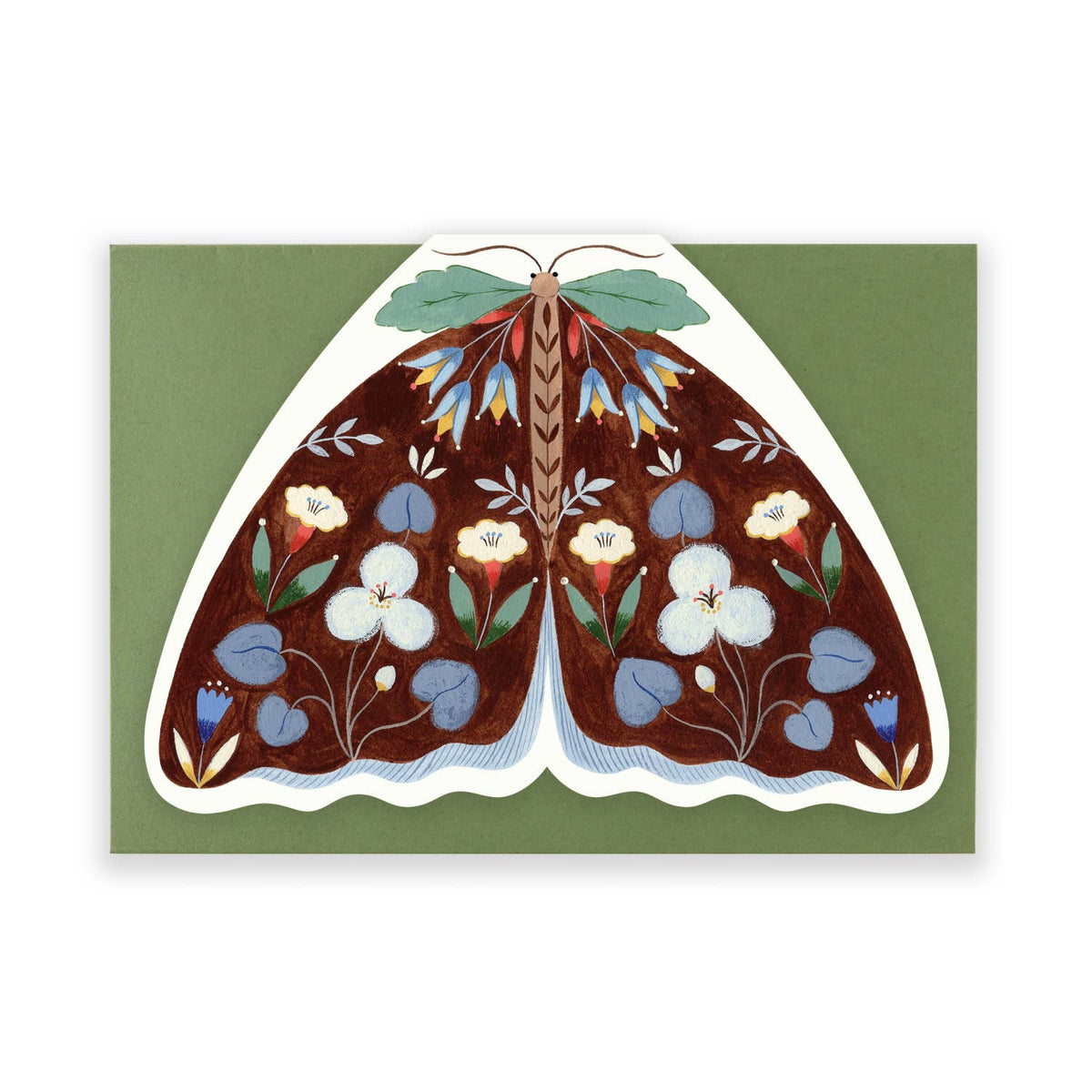 Flora Waycott - Floral Moth Shaped Card - Brown