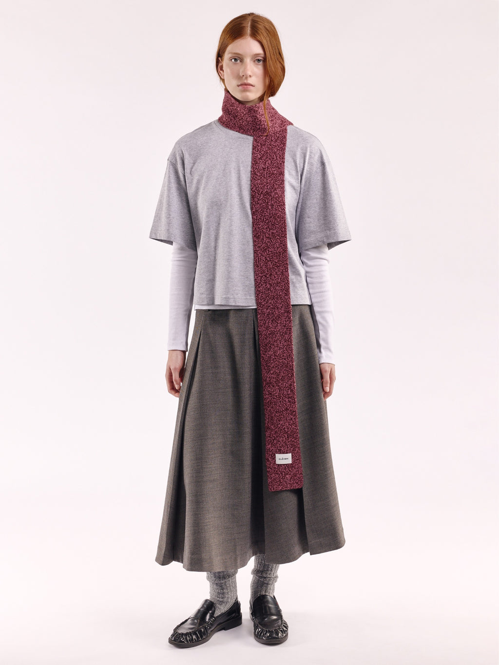 Cloimh - Mini Soft Wool Scarf - Burgundy & Pink Marl