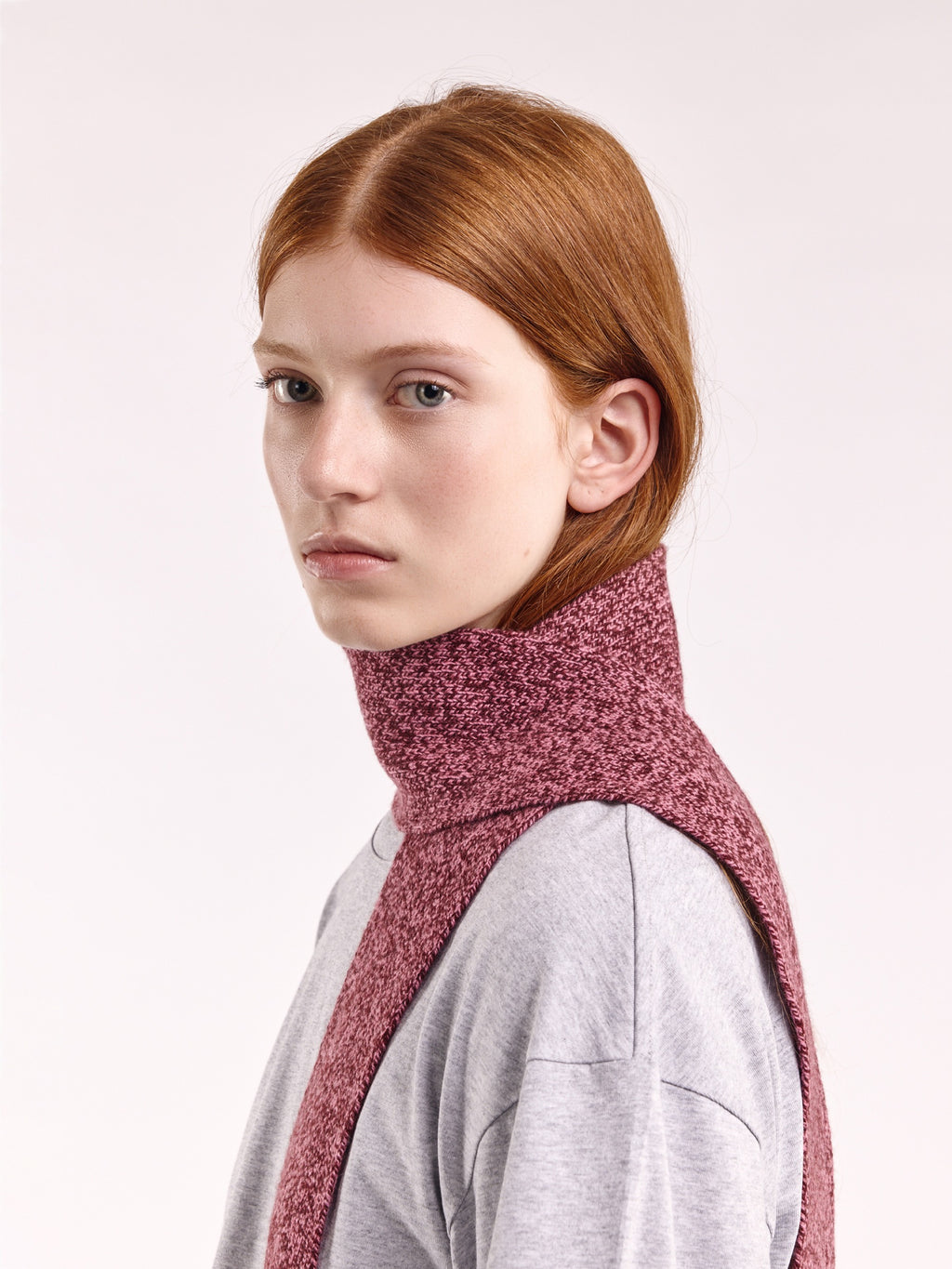 Cloimh - Mini Soft Wool Scarf - Burgundy & Pink Marl
