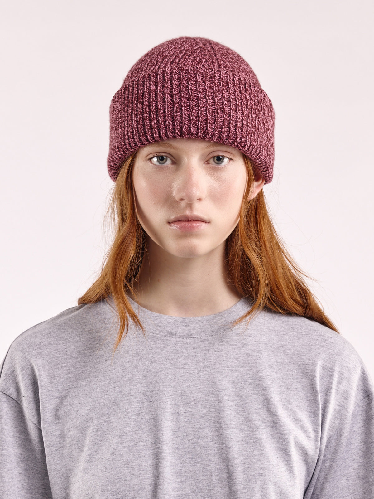 Cloimh - Soft Wool Chunky Beanie Hat - Burgundy & Pink Marl