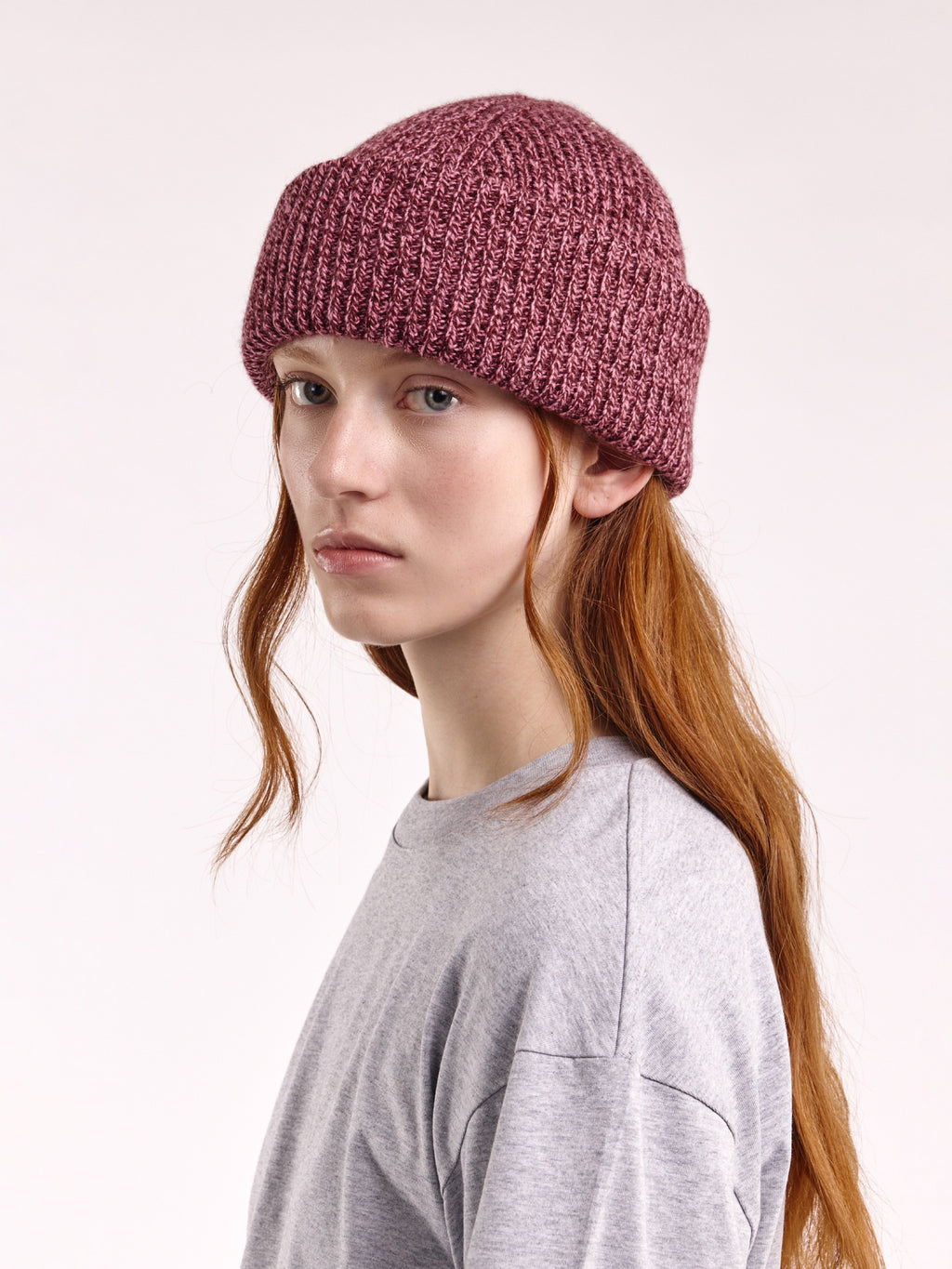 Cloimh - Soft Wool Chunky Beanie Hat - Burgundy & Pink Marl