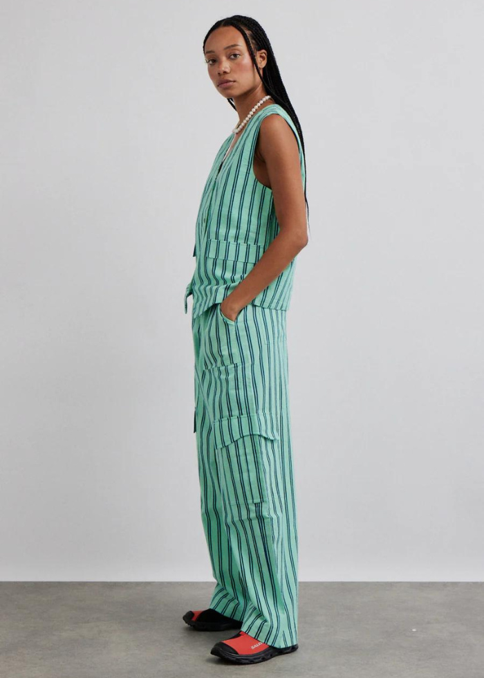 Damson Madder Coco Oversized Waistcoat - Mint Stripe