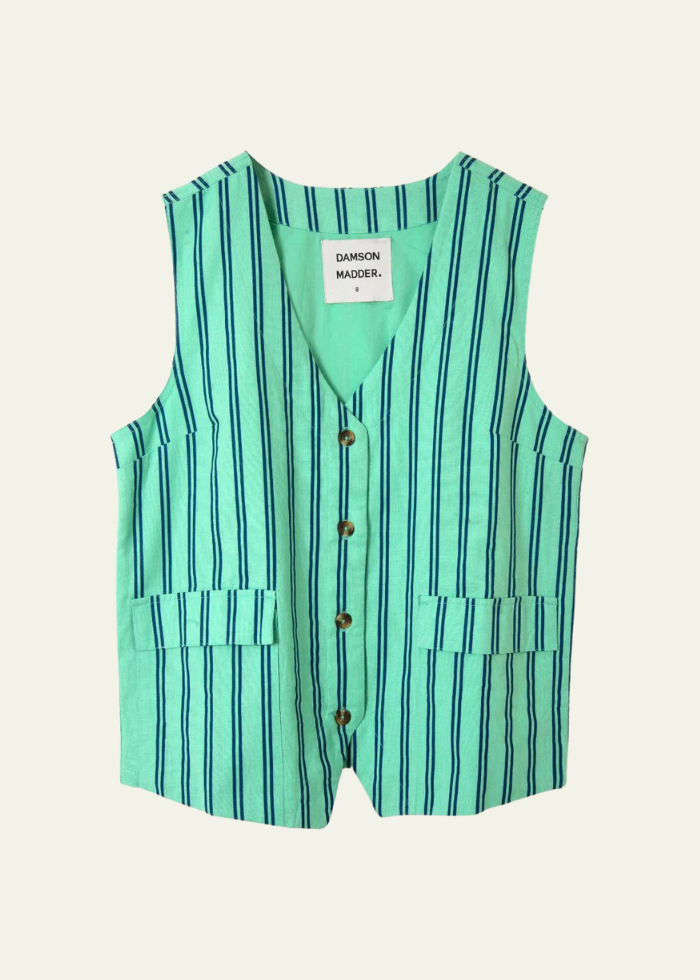 Damson Madder Coco Oversized Waistcoat - Mint Stripe