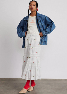  Damson Madder Eden Lace Midi Skirt - Rose Embroidery