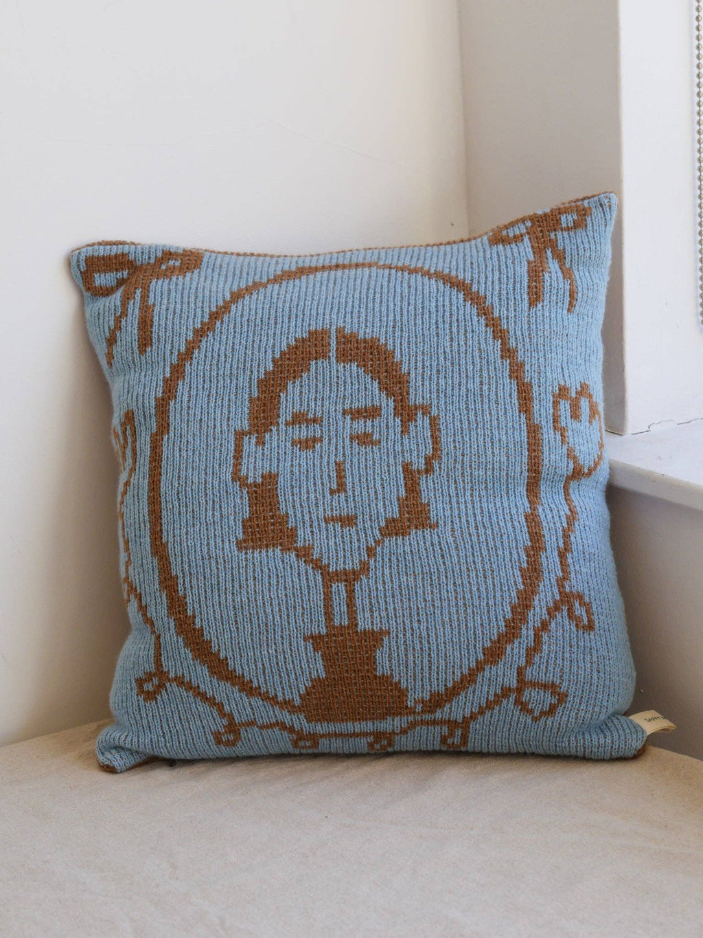 Saffy McNamara - Reversible Folk Cushion - Blue & Brown