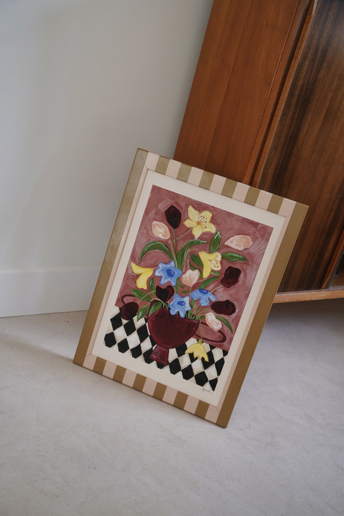 Frankie Penwill - Colourful Bunch in Burgundy Vase - A2 Print