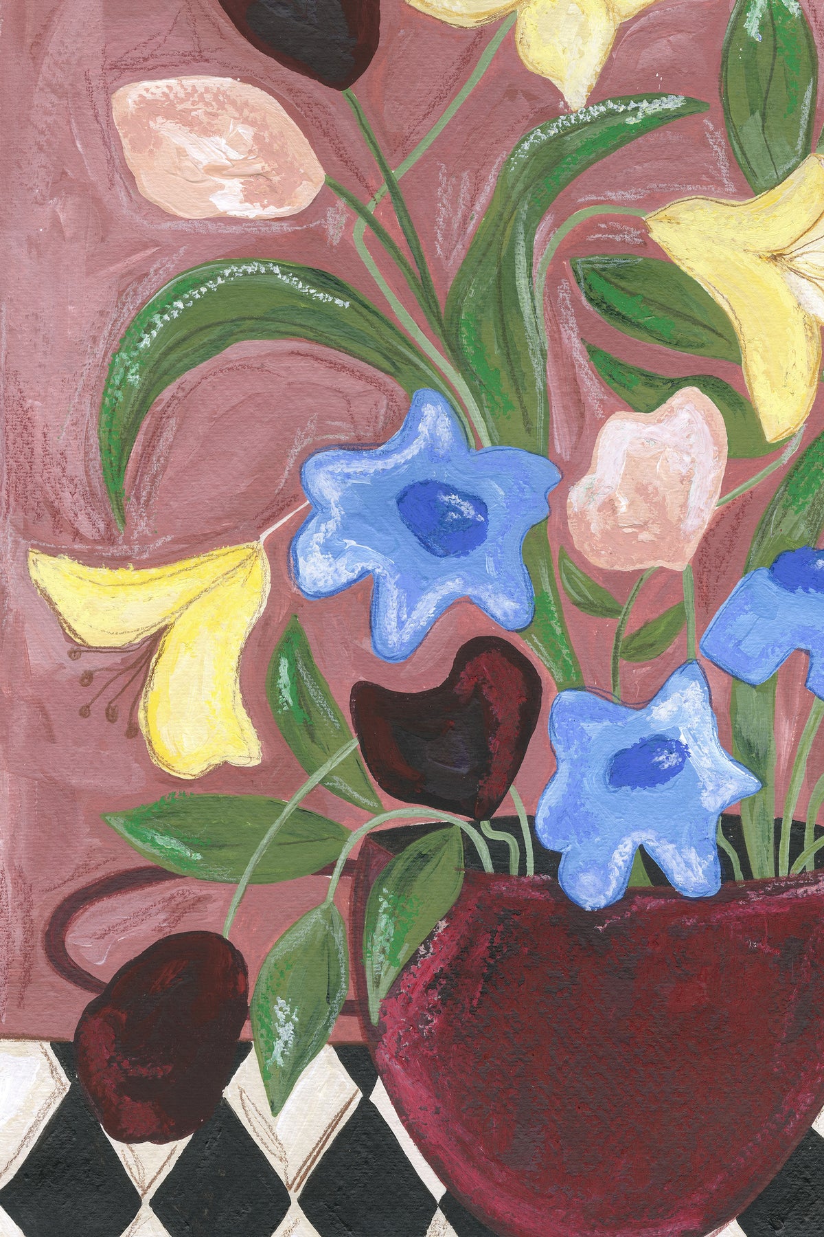 Frankie Penwill - Colourful Bunch in Burgundy Vase - A2 Print