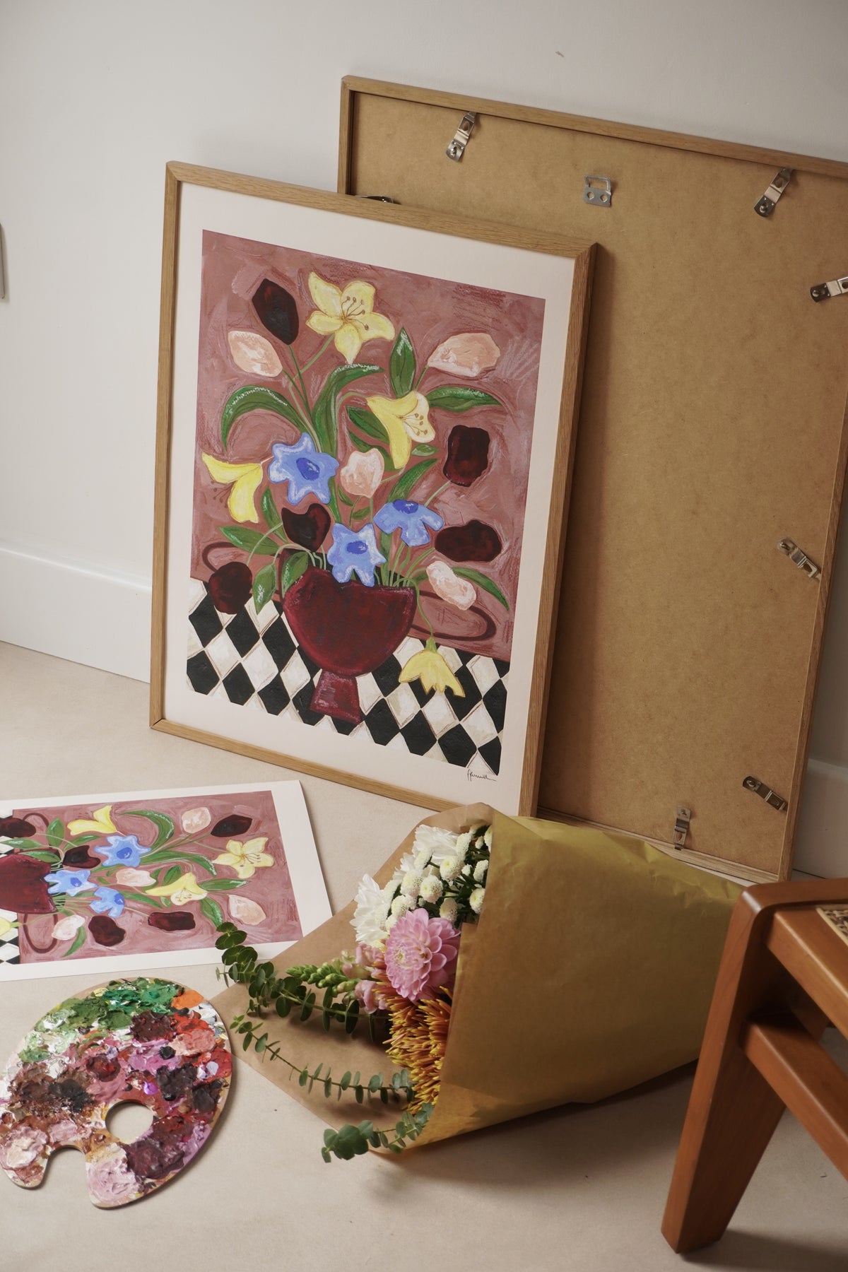 Frankie Penwill - Colourful Bunch in Burgundy Vase - A2 Print