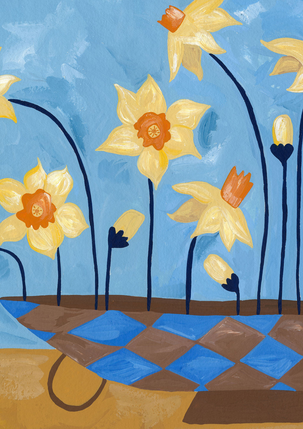 Frankie Penwill - Daffodils in Checkered Vase - A2 Print