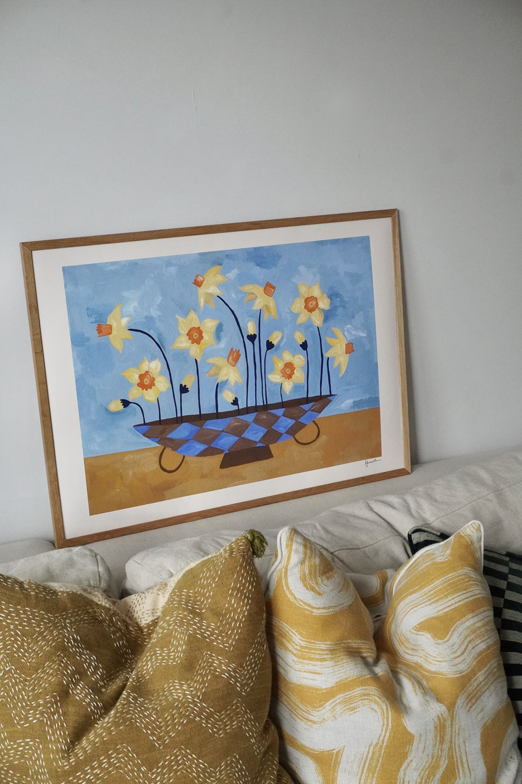 Frankie Penwill - Daffodils in Checkered Vase - A2 Print
