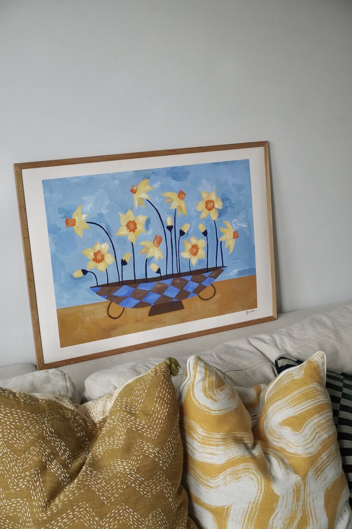 Frankie Penwill - Daffodils in Checkered Vase - A2 Print