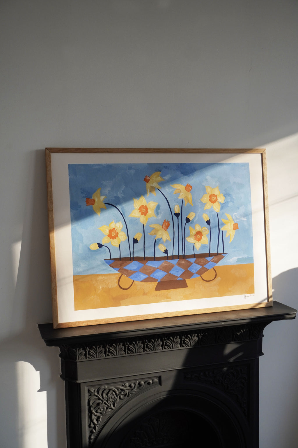Frankie Penwill - Daffodils in Checkered Vase - A2 Print