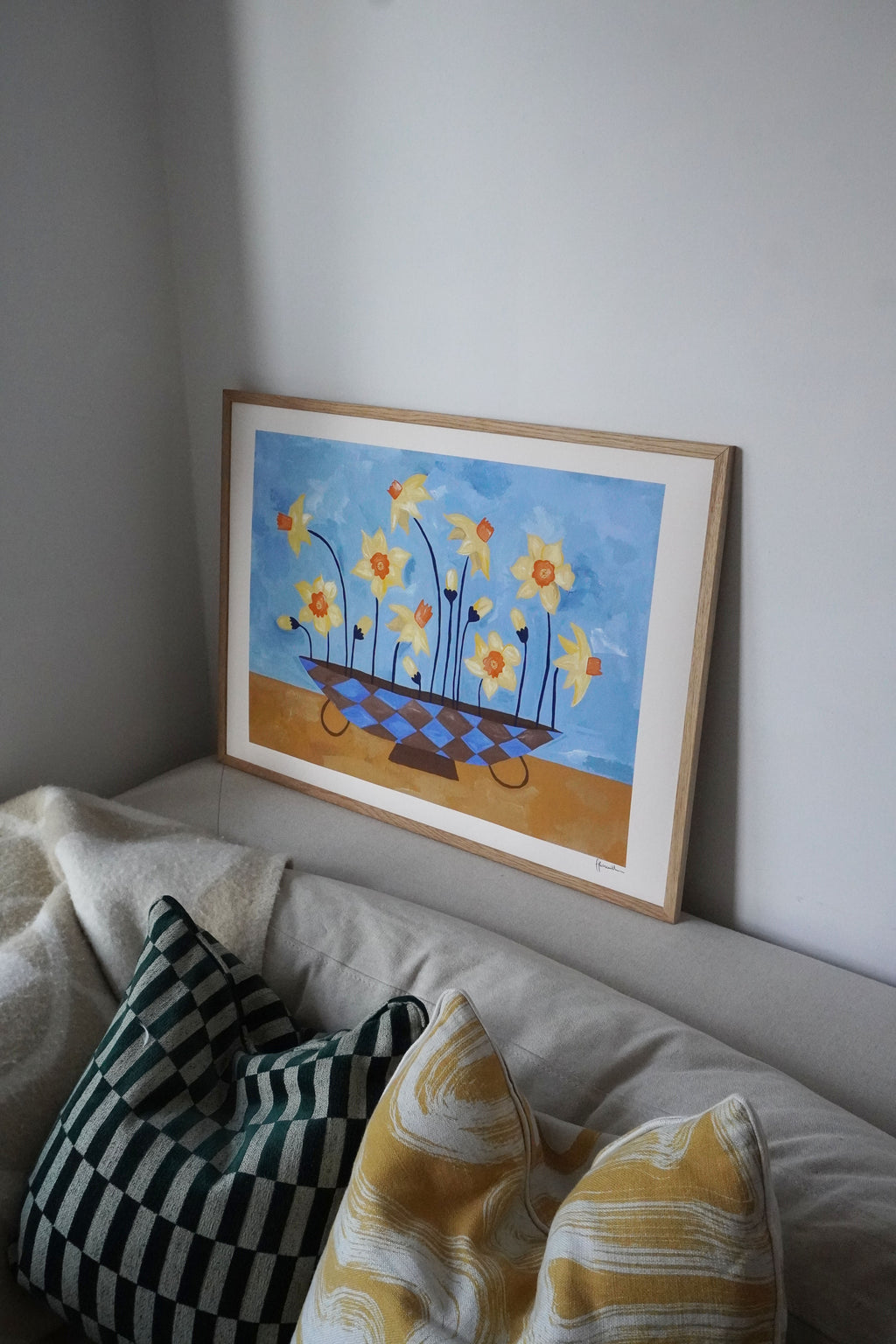 Frankie Penwill - Daffodils in Checkered Vase - A2 Print