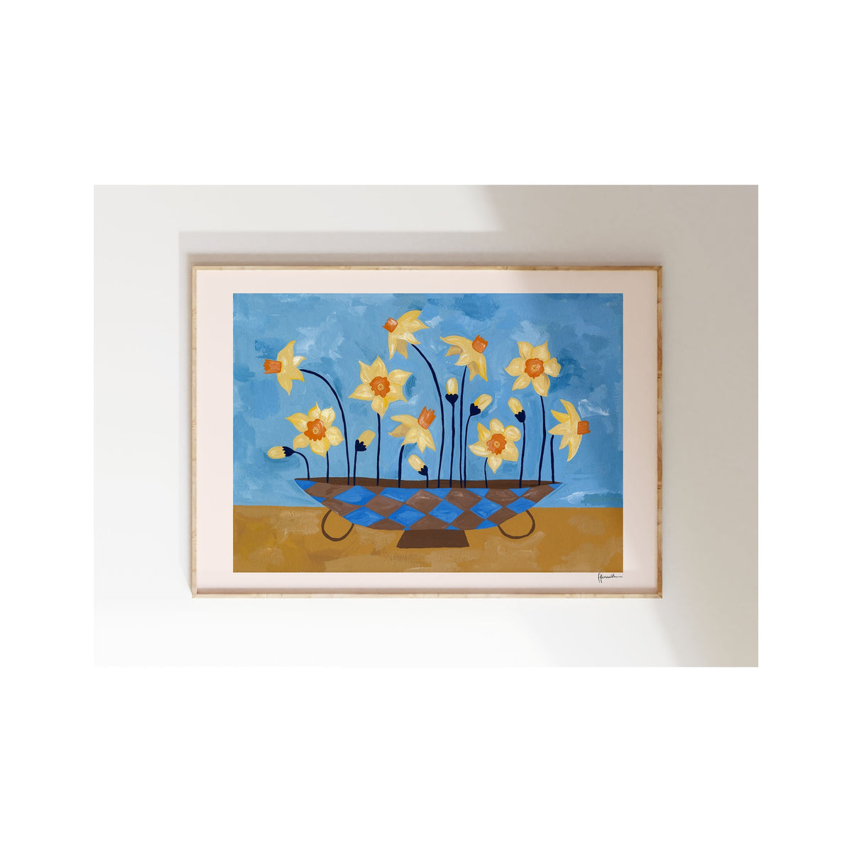 Frankie Penwill - Daffodils in Checkered Vase - A2 Print