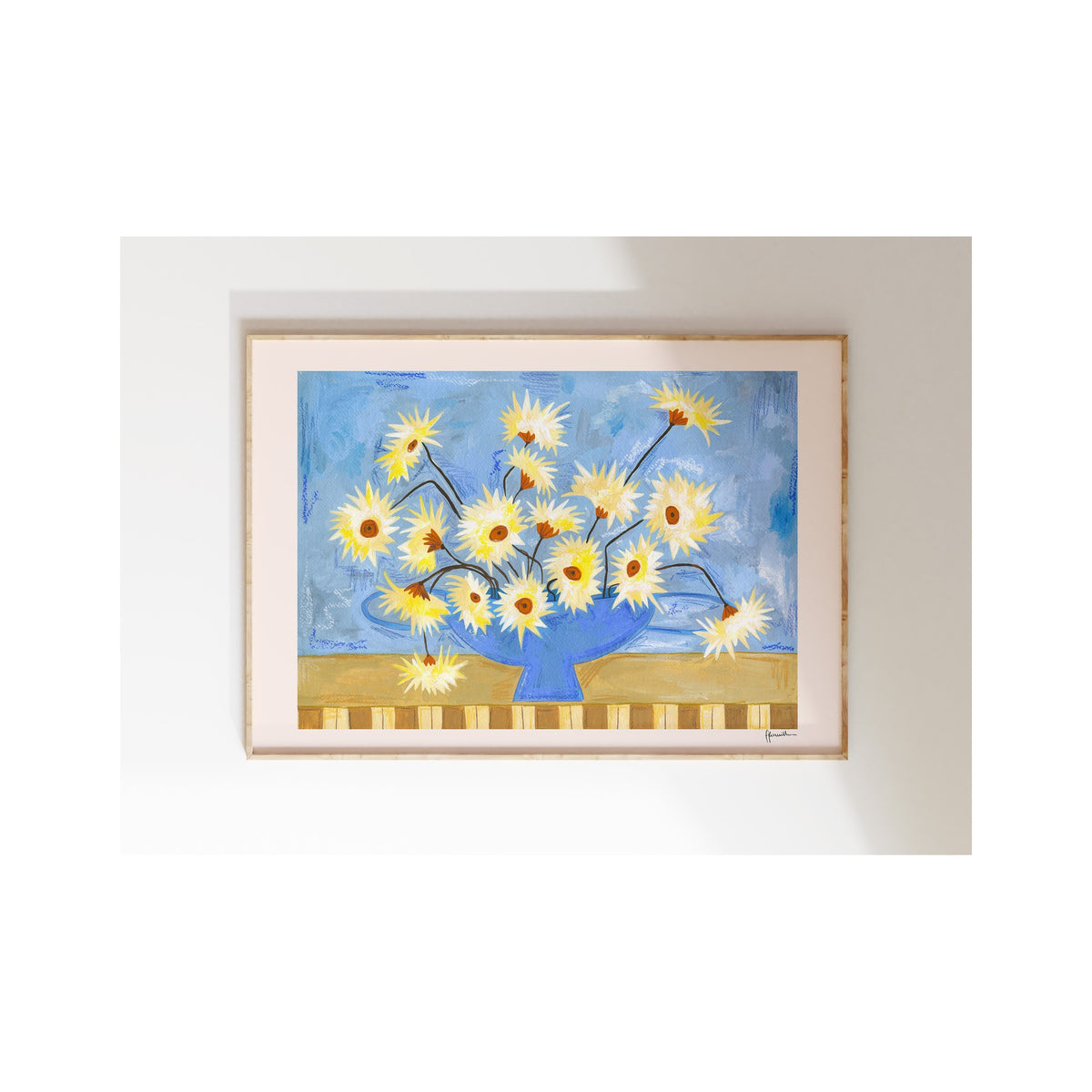 Frankie Penwill - Spiky Gerberas in Blue Vase - A2 Print