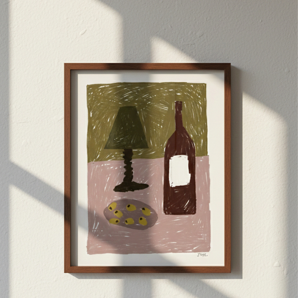 Jazmine Joye - Wine and Olives Still Life Sketch - A3