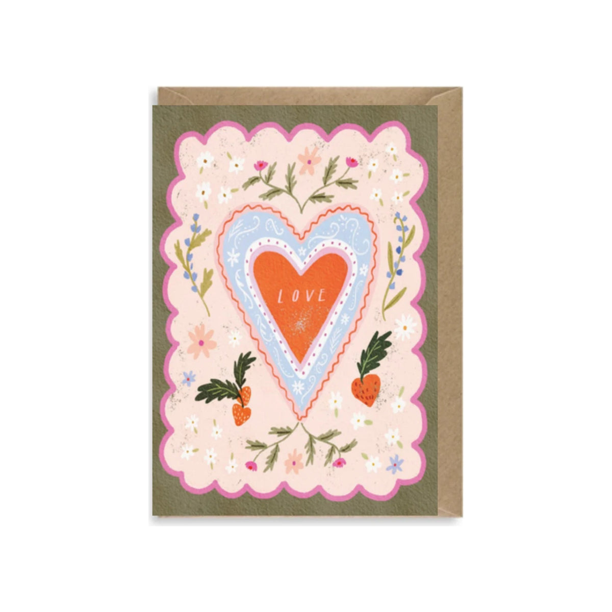 Martha Ratcliff Folk Love card with heart illustration and kraft envelope