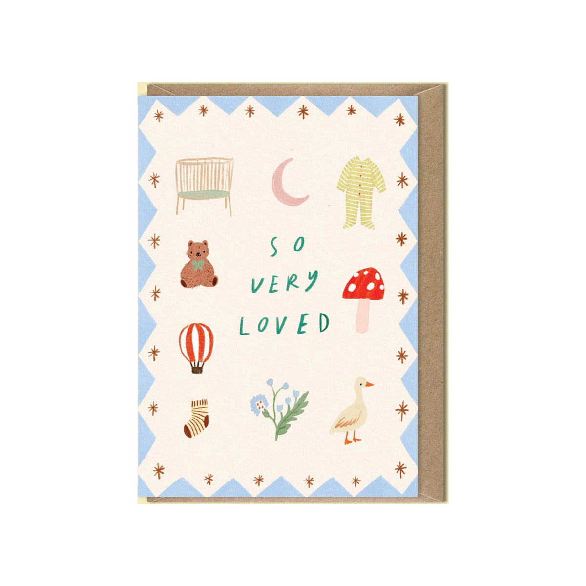 Martha Ratcliff So Very Loved new baby card with kraft envelope