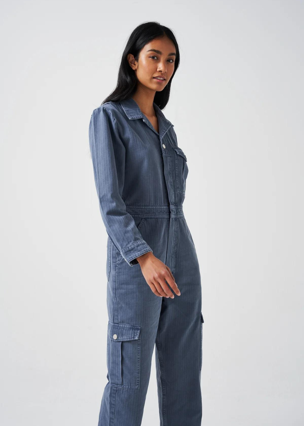 Seventy + Mochi Patch Pocket Indie Jumpsuit in Washed Denim