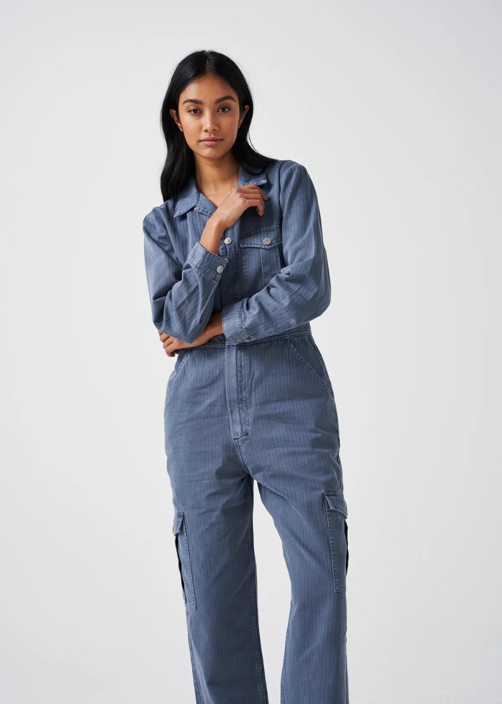 Seventy + Mochi Patch Pocket Indie Jumpsuit in Washed Denim