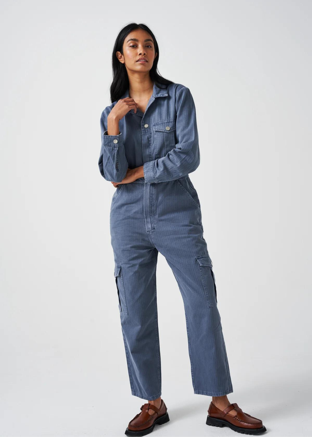 Seventy + Mochi Patch Pocket Indie Jumpsuit in Washed Denim