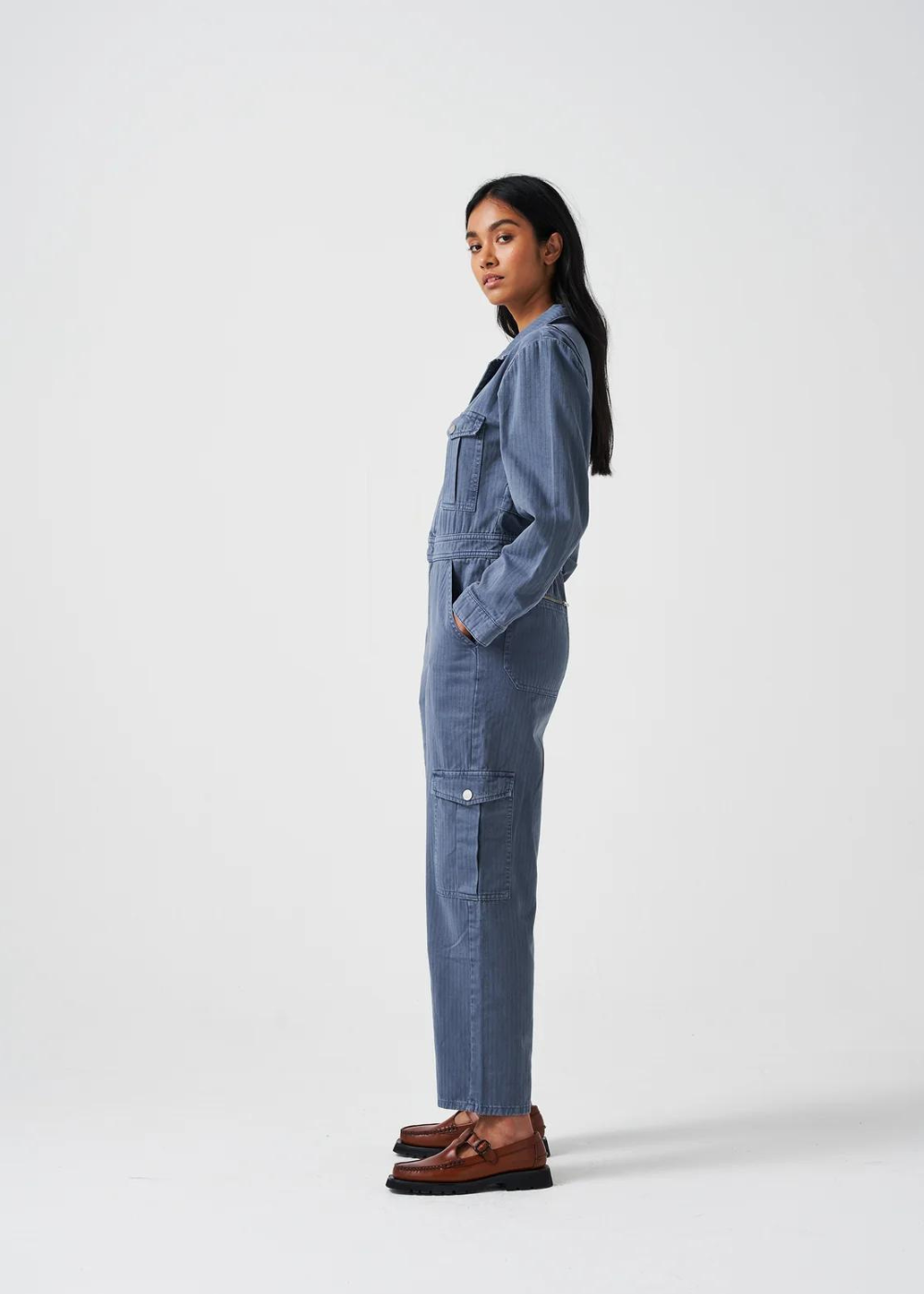 Seventy + Mochi Patch Pocket Indie Jumpsuit in Washed Denim