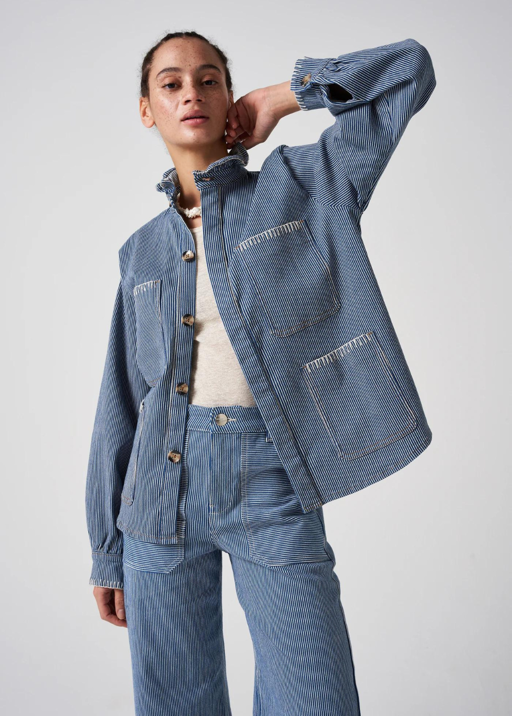 Seventy + Mochi Pablo Jacket in Striped Denim