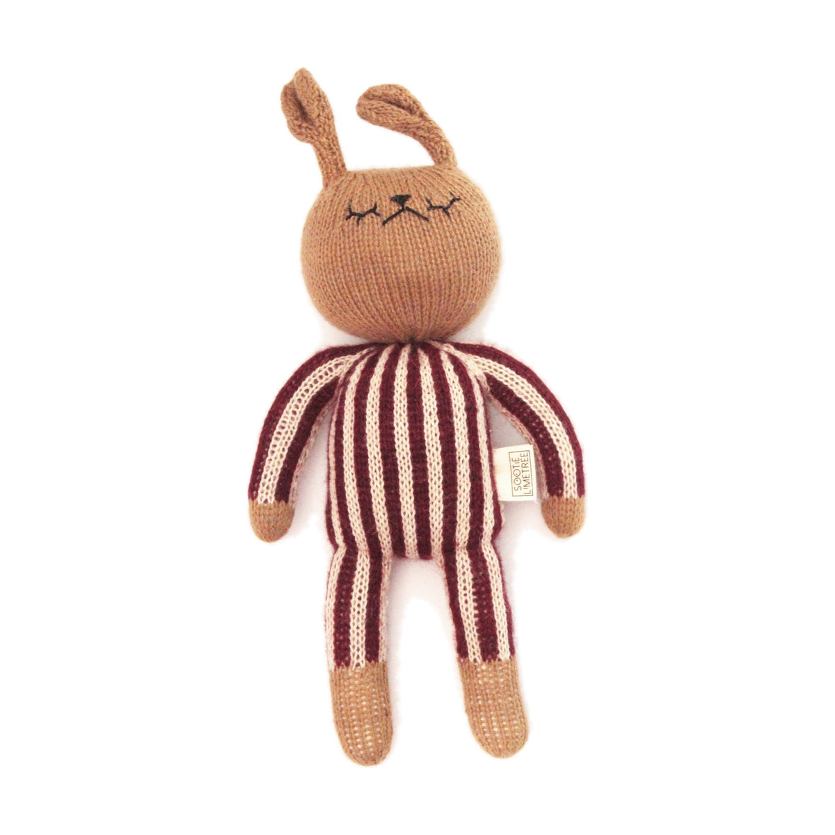 Sootie Limetree - Hand Knitted Striped Bunny Toy - Berry