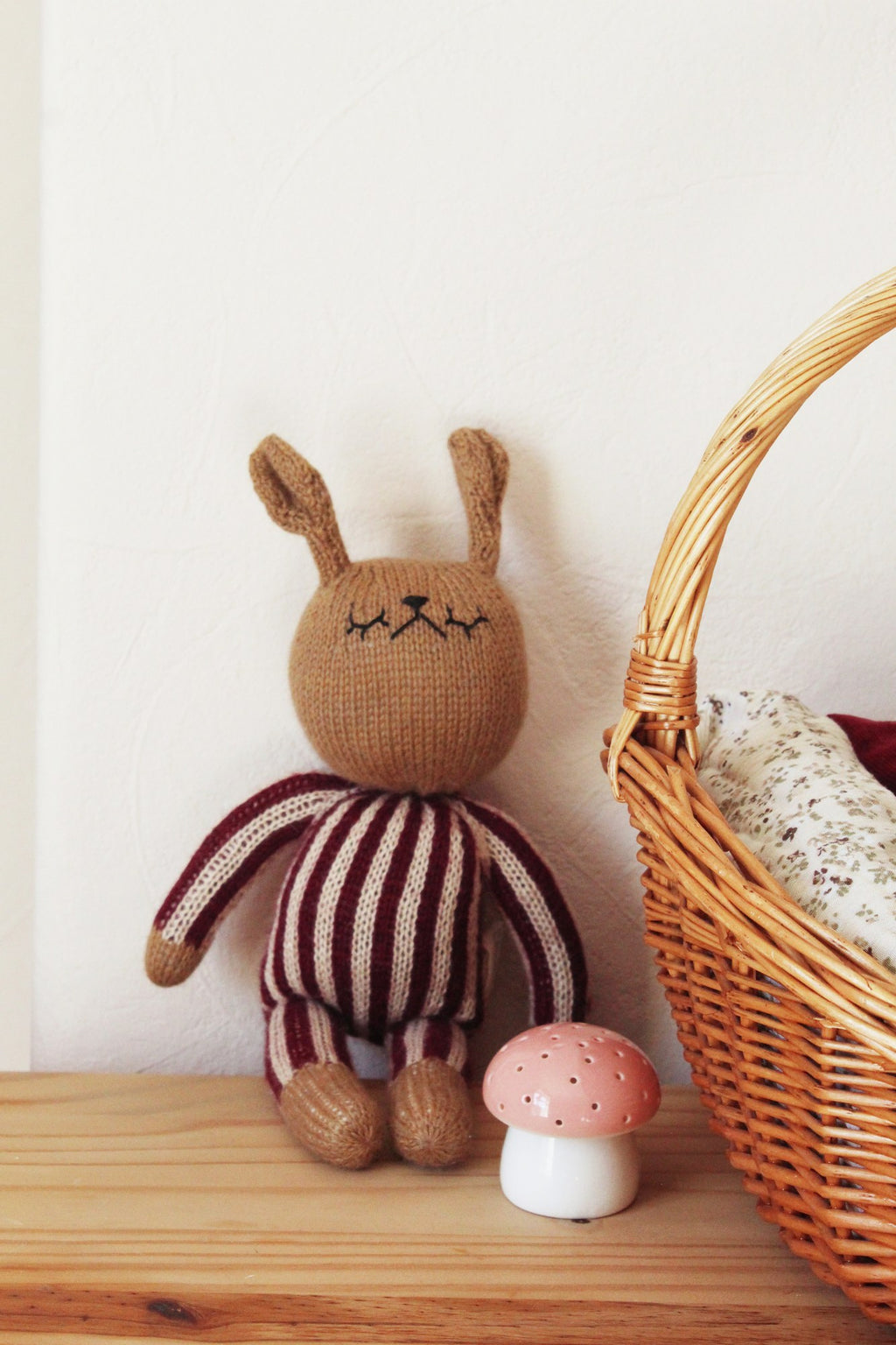 Sootie Limetree - Hand Knitted Striped Bunny Toy - Berry