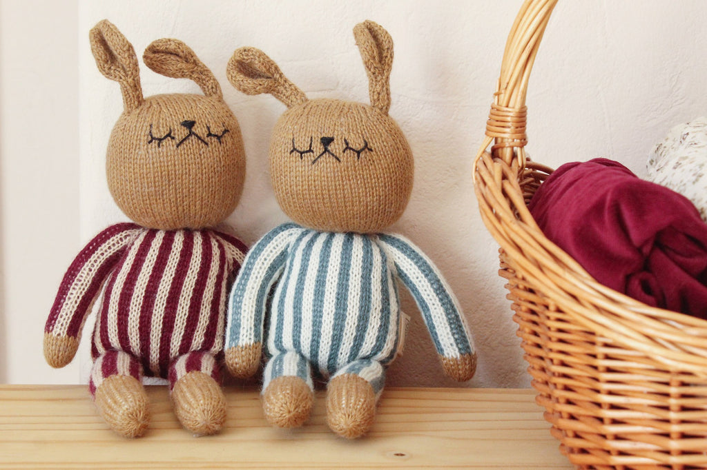 Sootie Limetree - Hand Knitted Striped Bunny Toy - Berry