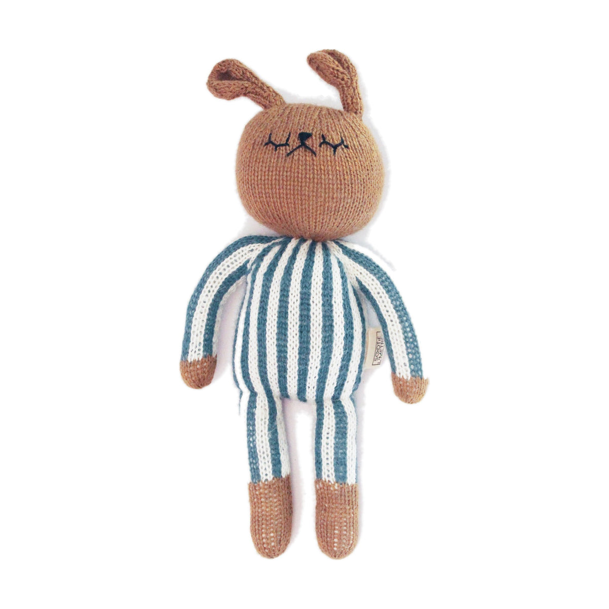 Sootie Limetree - Hand Knitted Striped Bunny Toy - Blue