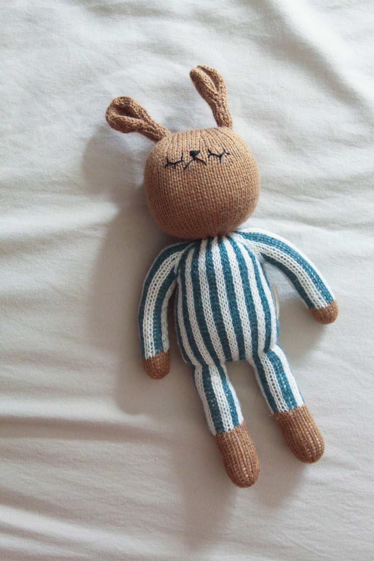 Sootie Limetree - Hand Knitted Striped Bunny Toy - Blue