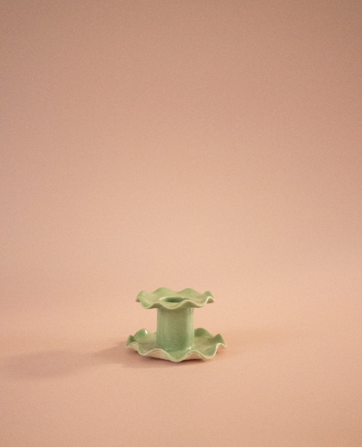 Superfluities single frill ceramic candlestick in pistachio green